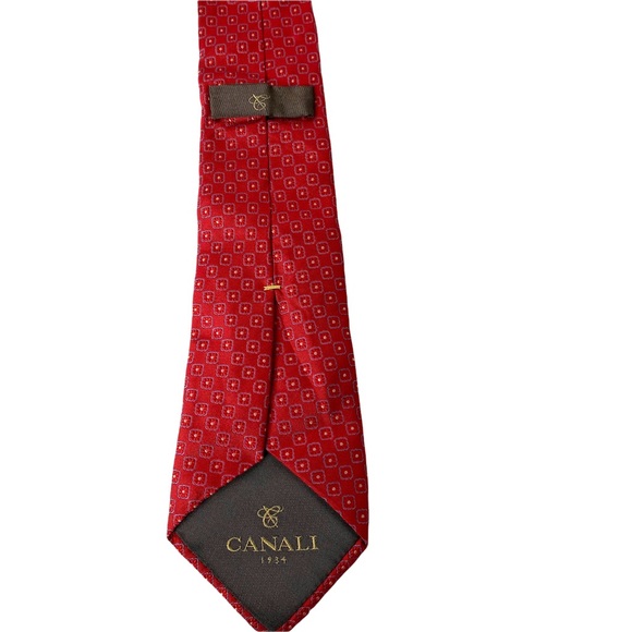 Canali Italian Silk Tie Red Designer Men’s - Picture 5 of 7